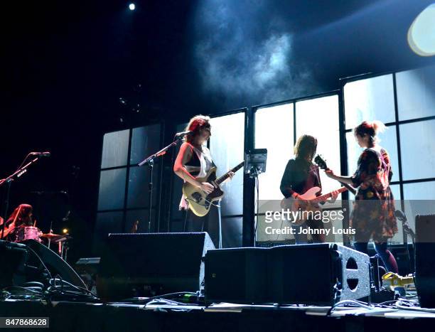 Stella Mozgawa, Emily Kokal, Theresa Wayman and Jenny Lee Lindberg of Warpaint opens the show during Depeche Mode's Global Spirit Tour at American...