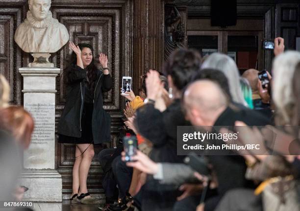 Designer Simone Rocha on the runway at her show during London Fashion Week September 2017 on September 16, 2017 in London, England.