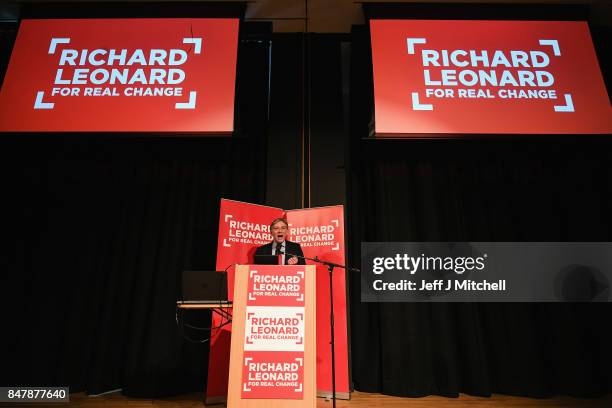 Richard Leonard MSP launches his campaign for the Scottish Labour Party leadership at City of Glasgow College on September 16, 2017 in...