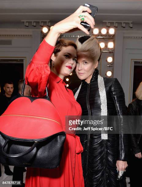 Jasmine Guinness and Daphne Guinness attend the Jasper Conran show during London Fashion Week September 2017 on September 16, 2017 in London, England.