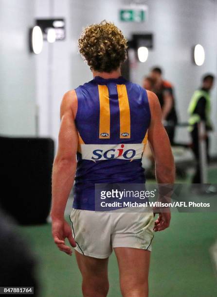 Matt Priddis of the Eagles leaves the field after his final match during the 2017 AFL First Semi Final match between the GWS Giants and the West...