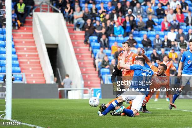 Stefan Payne of Shrewsbury Town scores a goal to make it 0-1 during the Sky Bet League One match between Oldham Athletic and Shrewsbury Town at...