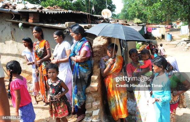 Tribal ladies waiting to see BJP National President Amit Shah while he was visiting a tribal family at Harmu locality, on September 16, 2017 in...