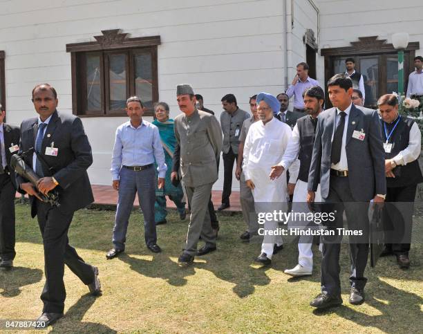 Former Prime Minister Dr. Manmohan Singh along with Rajya Sabha Member Ghulam Nabi Azad and Ghulam Ahmed Mir, President J&K Pradesh Congress...