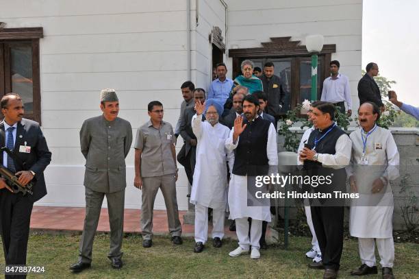 Former Prime Minister Dr. Manmohan Singh along with Rajya Sabha Member Ghulam Nabi Azad and Ghulam Ahmed Mir, President J&K Pradesh Congress...