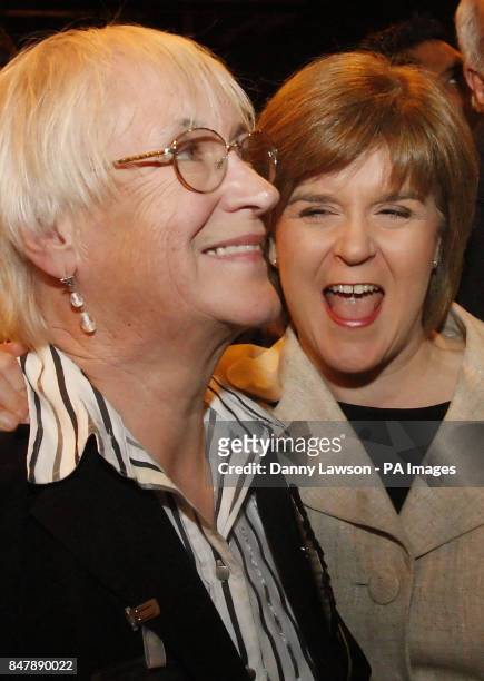 Leader Allison Hunter and Deputy First Minister Nicola Sturgeon at the SECC in Glasgow as votes are counted in the Glasgow City Council elections.
