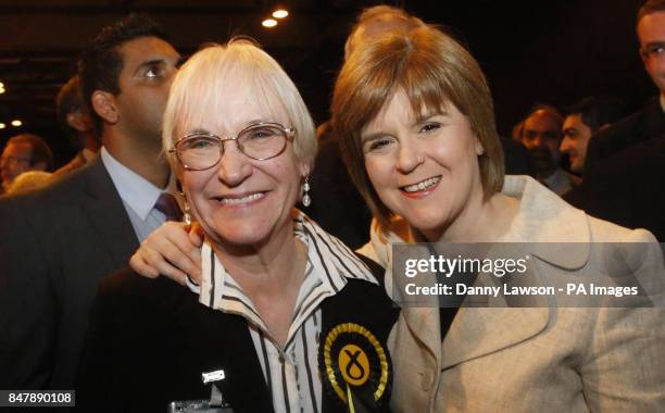 Leader Allison Hunter and Deputy First Minister Nicola Sturgeon at the SECC in Glasgow as votes are counted in the Glasgow City Council elections.