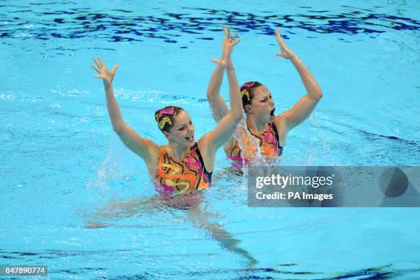 France's Sara Labrousse and Chloe Willhelm in action in the Duets Technical Routine