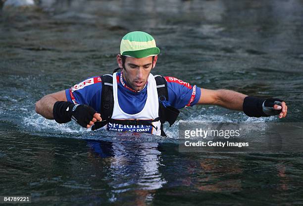 Luke Chapman of Nelson competes in the Longest Day during the Speight`s Coast To Coast race at Deception's Bridge on February 14, 2009 in West Coast,...