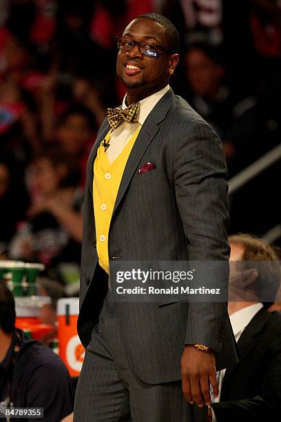 Assistant coach Dwyane Wade of the Rookie team smiles during the T-Mobile Rookie Challenge & Youth Jam part of 2009 NBA All-Star Weekend at US...