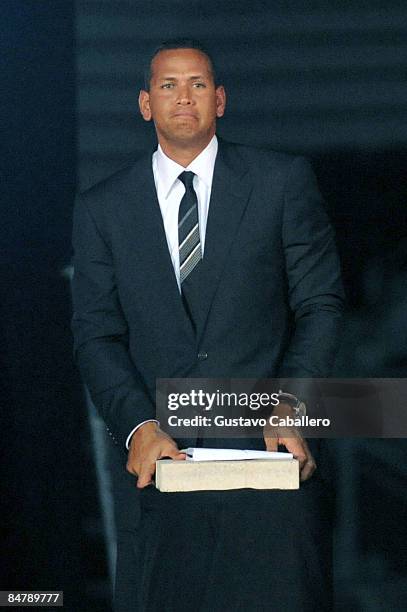 Alex Rodriguez attends the dedication ceremony for Alex Rodriguez Park at the University of Miami on February 13, 2009 in Coral Gables, Florida