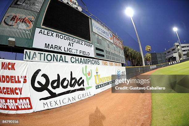 General views of the dedication ceremony for Alex Rodriguez Park at University Of Miami on February 13, 2009 in Coral Gables, Florida