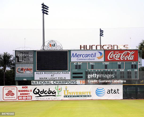 General views of the dedication ceremony for Alex Rodriguez Park at University Of Miami on February 13, 2009 in Coral Gables, Florida