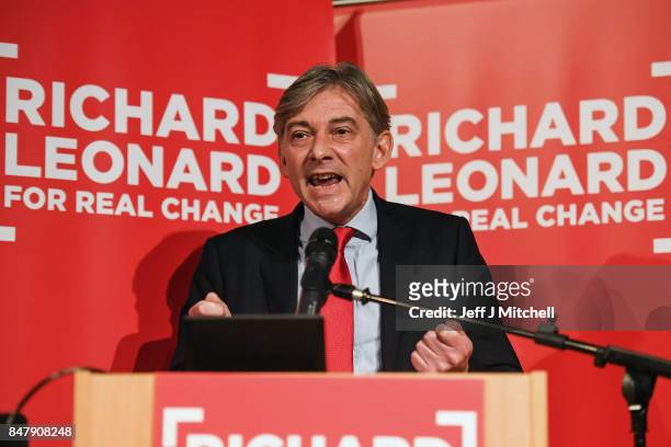 Richard Leonard MSP launches his campaign for the Scottish Labour Party leadership at City of Glasgow College on September 16, 2017 in Glasgow,...