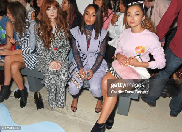 Nicola Roberts, Leigh Anne Pinnock and Ella Eyre attend the Henry Holland SS18 catwalk show during London Fashion Week September 2017 at TopShop Show...