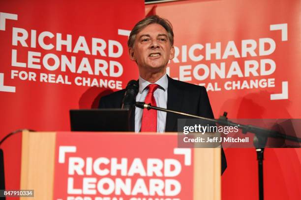 Richard Leonard MSP launches his campaign for the Scottish Labour Party leadership at City of Glasgow College on September 16, 2017 in Glasgow,...