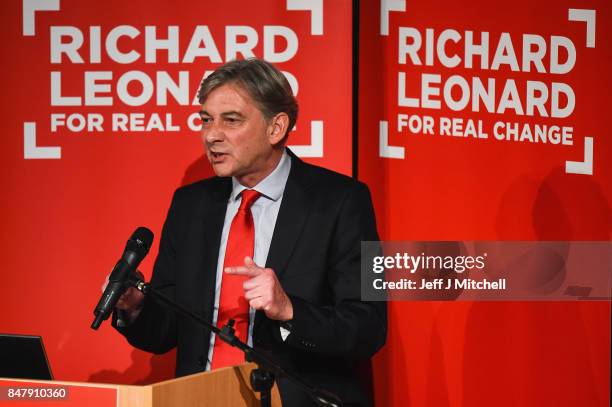 Richard Leonard MSP launches his campaign for the Scottish Labour Party leadership at City of Glasgow College on September 16, 2017 in Glasgow,...