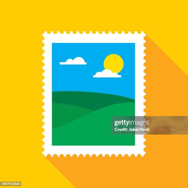 postage stamp icon flat - yellow post box stock illustrations