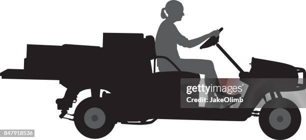 stockillustraties, clipart, cartoons en iconen met vrouw rijden kar silhouet - landscape gardener