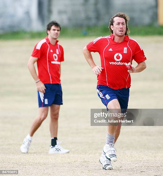 Ryan Sidebottom bowls during a nets session at The Police Ground on February 14, 2009 in St. Johns, Antigua. Tomorrow sees the start of the third...