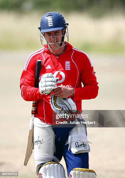 Andrew Strauss 2walks out of a nets session at The Police Ground on February 14, 2009 in St. Johns, Antigua. Tomorrow sees the start of the third...