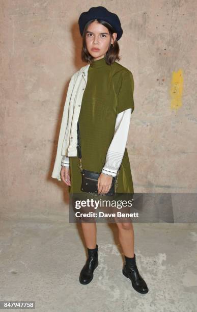 Sarah Halpin attends the House Of Holland SS18 catwalk show during London Fashion Week September 2017 at TopShop Show Space on September 16, 2017 in...