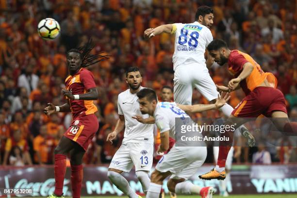 Gomis of Galatasaray in action against Syam Youssef of Kasimpasa during the fifth week of the Turkish Super Lig match between Galatasaray and...