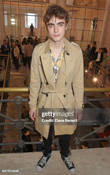 Lennon Gallagher wearing Burberry at the Burberry September 2017 at London Fashion Week at The Old Sessions House on September 16, 2017 in London,...