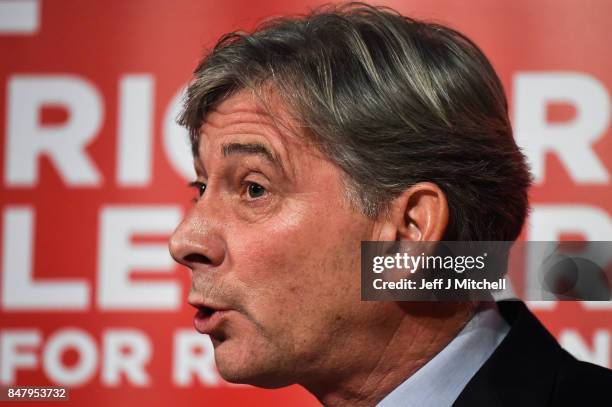 Richard Leonard MSP launches his campaign for the Scottish Labour Party leadership at City of Glasgow College on September 16, 2017 in...