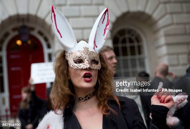 Anti-fur demonstrators protest ahead of the Burberry London Fashion Week SS18 show outside Old Sessions House, London. PRESS ASSOCIATION. Picture...