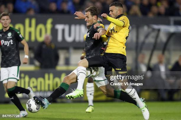 Etienne Reijnen of FC Groningen, Rai Vloet of NAC Breda during the Dutch Eredivisie match between NAC Breda and FC Groningen at the Rat Verlegh...