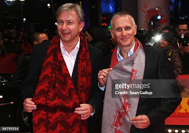 Berlin Mayor Klaus Wowereit and partner Joern Kubicky attend the premiere for 'Eden Is West' as part of the 59th Berlin Film Festival at the...