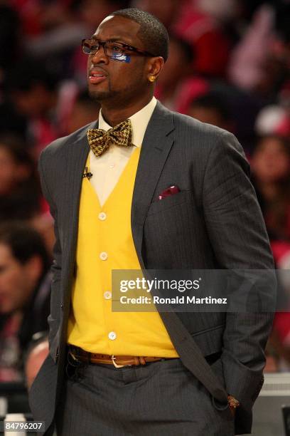 Assistant coach Dwyane Wade of the Rookie team wathces the action during the T-Mobile Rookie Challenge & Youth Jam part of 2009 NBA All-Star Weekend...