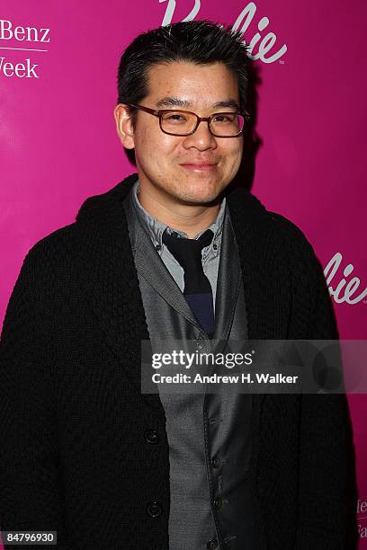 Designer Peter Som stands backstage at the Barbie Fall 2009 runway fashion show during Mercedes-Benz Fashion Week in the Tent at Bryant Park on...