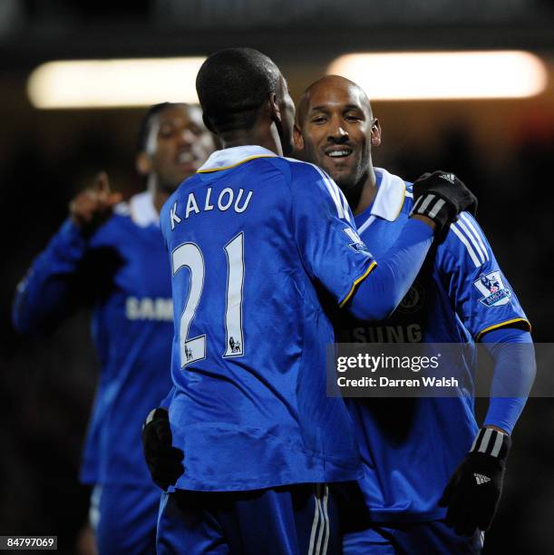 Nicolas Anelka of Chelsea celebrates scoring his team's third goal during the FA Cup sponsored by E.ON 5th Round match between Watford and Chelsea at...