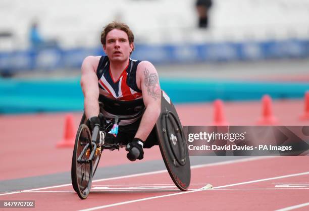 Great Britain's Michael Bushell after the Mens T54 400m Final during the London Disability Grand Prix at the Olympic Stadium, London.