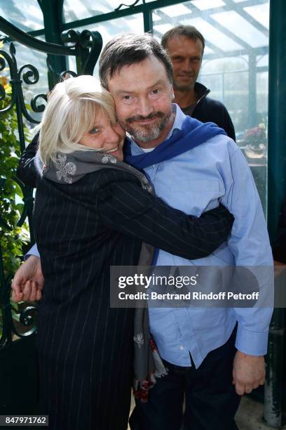 Sophie Litras and Bruno Finck attend the Garden Party organized by Bruno Finck, companion of Jean-Claude Brialy, at Chateau De Monthyon on September...