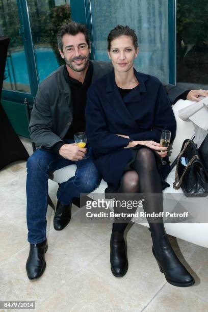 Actor Xavier Lemaitre and his companion Diana Dondoe attend the Garden Party organized by Bruno Finck, companion of Jean-Claude Brialy, at Chateau De...