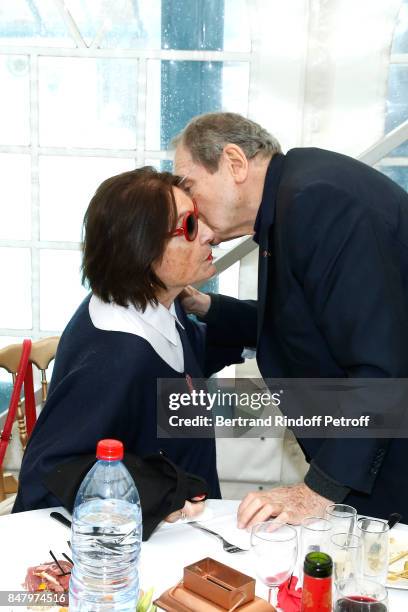 Nana Mouskouri and Robert Hossein attend the Garden Party organized by Bruno Finck, companion of Jean-Claude Brialy, at Chateau De Monthyon on...