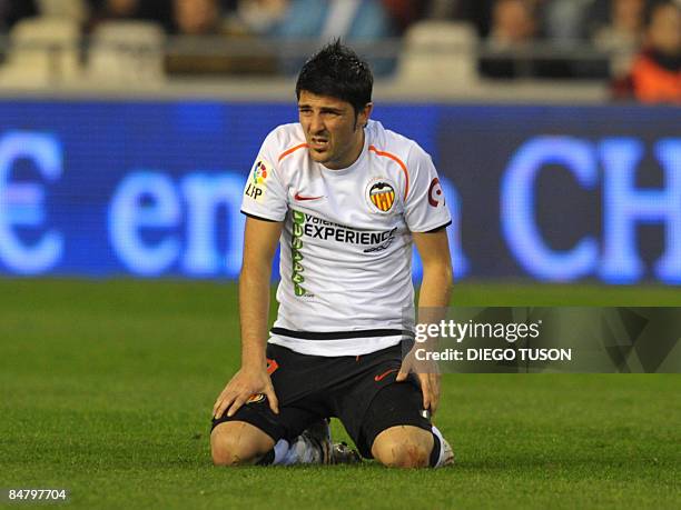 Valencia's David Villa reacts during theIR Spanish league football match against Malaga at the Mestalla Stadium in Valencia, on February 14, 2009....