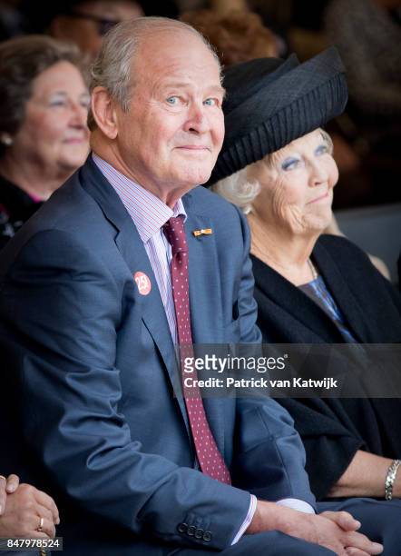Princess Beatrix of The Netherlands with museum founder Jos de Pont opens the jubilee Exhibition WeerZien at Museum de Pont on September 16, 2017 in...