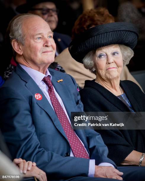 Princess Beatrix of The Netherlands with museum founder Jos de Pont opens the jubilee Exhibition WeerZien at Museum de Pont on September 16, 2017 in...