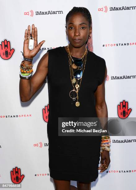 Rutina Wesley attends iMaxAlarm pledges to #StopStandSpeak against Street Harassment at the GBK & Pilot Pen Pre Awards Celebrity Lounge 2017 - Day 1...