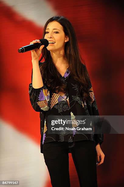 Singer Tiffany Giardina sings the Canadian National Anthem before NBA All-Star Saturday Night, part of 2009 NBA All-Star Weekend at US Airways Center...