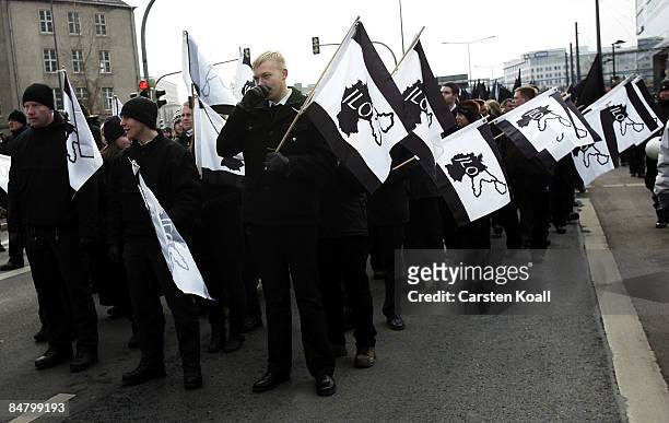 Over 5,000 right wing demonstrators march during a rally on February 14, 2009 in Dresden, Germany. Reportedly over 10,000 people attended various...