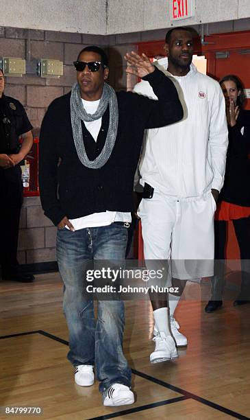 Jay-Z and Lebron James attend the Sprite Green Instrument Donation on February 14, 2009 in Mesa, Arizona.