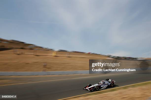 Graham Rahal of the United States driver of the United Rentals Honda drives during practice on day 2 of the GoPro Grand Prix of Somoma at Sonoma...