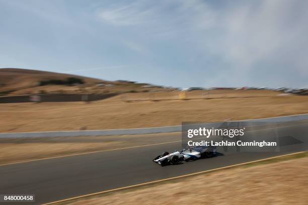 Sebastien Bourdais of France driver of the UNIFIN Honda drives during practice on day 2 of the GoPro Grand Prix of Somoma at Sonoma Raceway on...