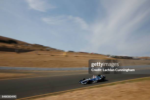 Max Chilton of Great Britain driver of the Gallagher Honda drives during practice on day 2 of the GoPro Grand Prix of Somoma at Sonoma Raceway on...