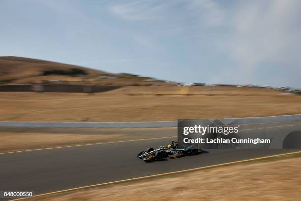 Spencer Pigot of the United States driver of the Fuzzyâs Vodka Chevrolet drives during practice on day 2 of the GoPro Grand Prix of Somoma at Sonoma...